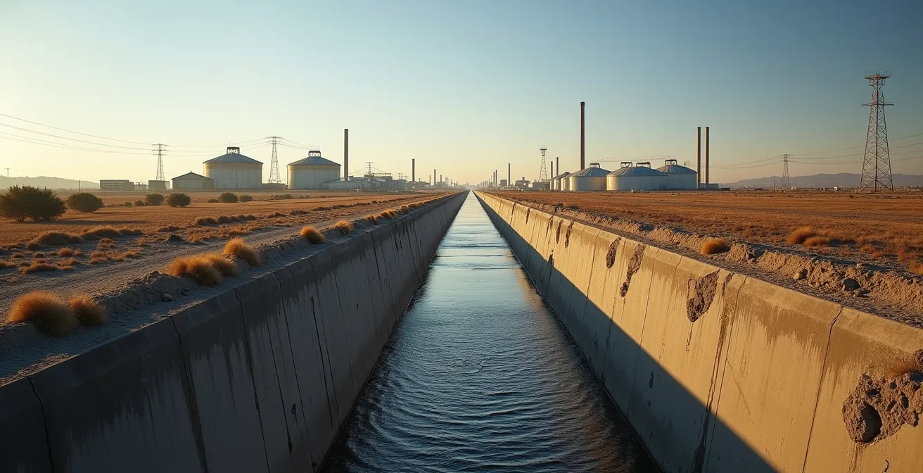 Public water infrastructure supporting industrial agriculture with massive irrigation systems