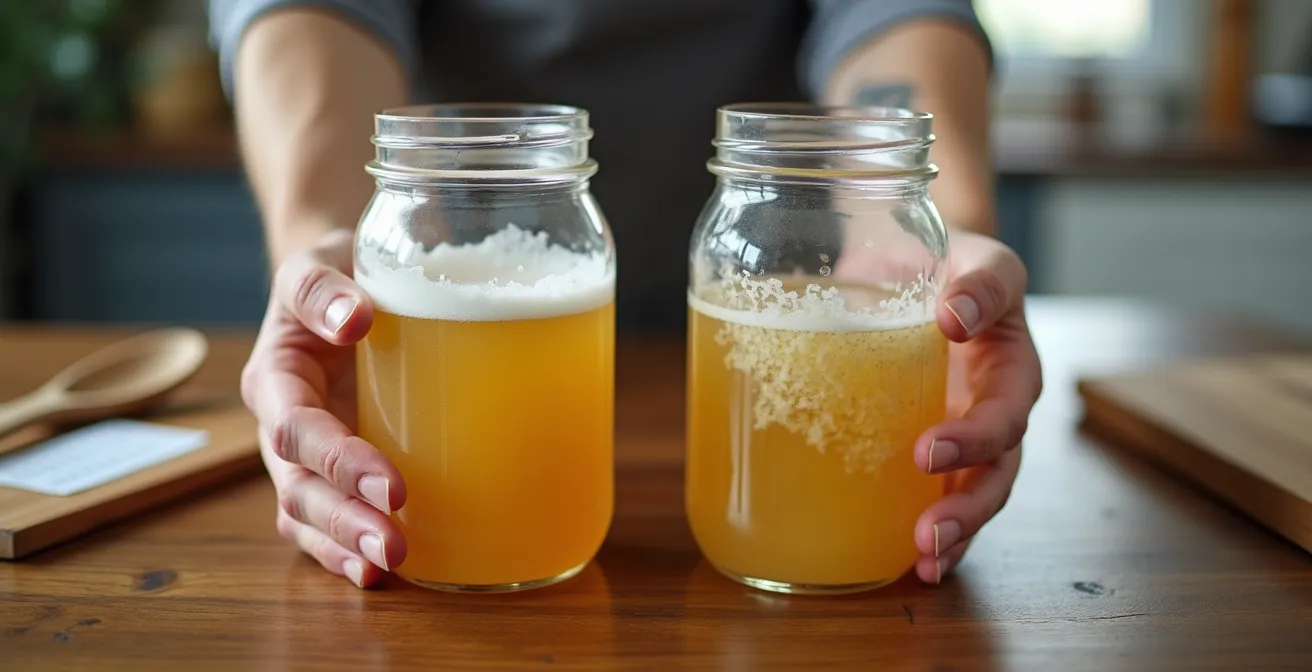 Visual comparison of mold versus kahm yeast on fermented vegetables