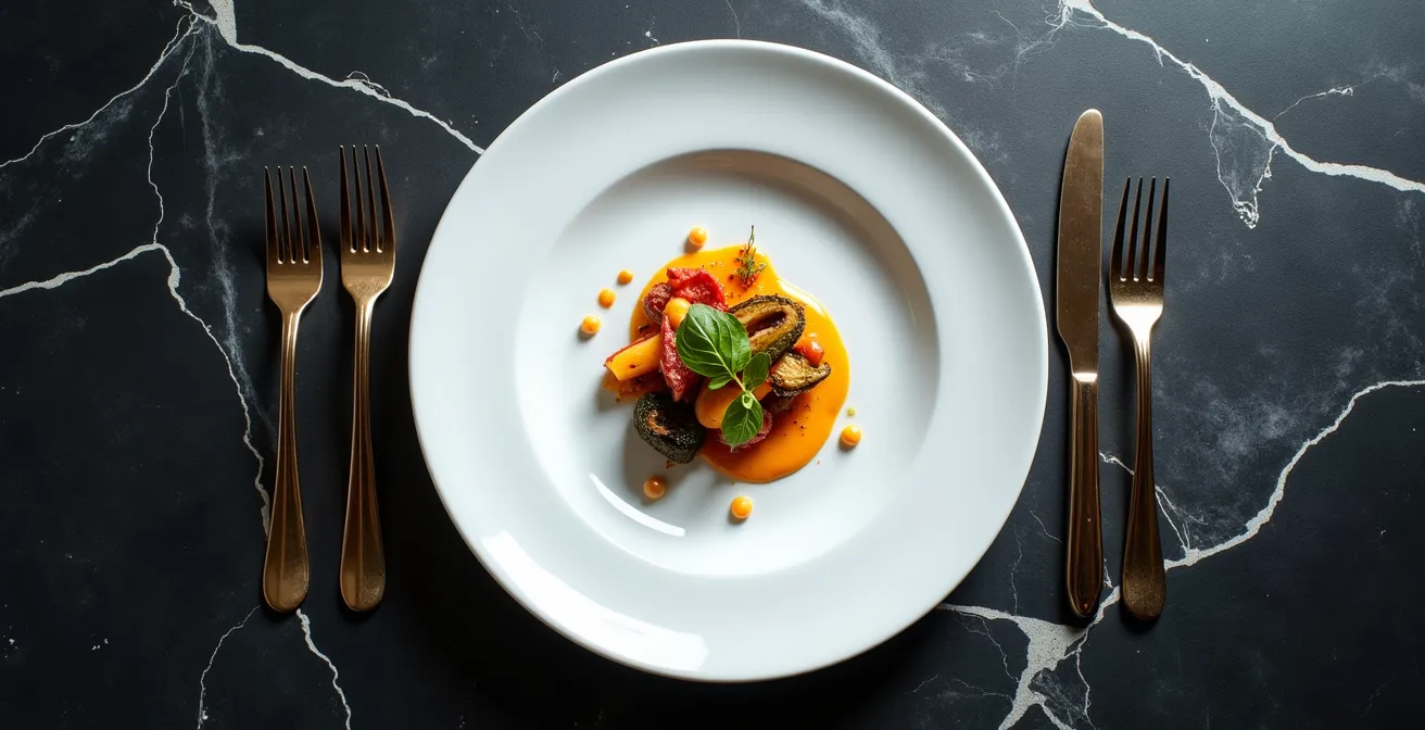 Elegant dish plating demonstrating proper use of negative space