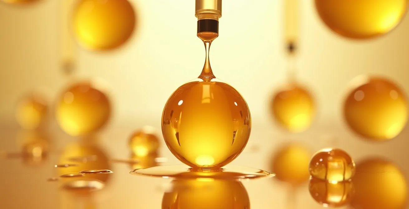 Macro shot of translucent spherical caviar pearls being formed through molecular gastronomy technique